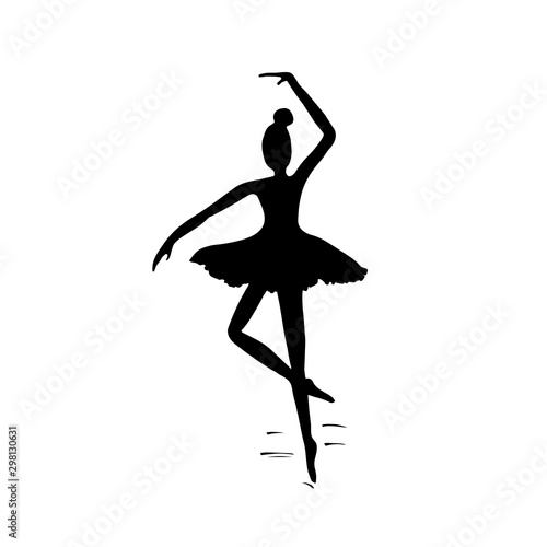 Ballerina ballet dancer dancing in tutu skirt black silhouette on white background