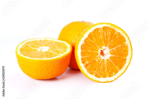 Citrus juicy halves of orange Orange fruit  isolated on white background