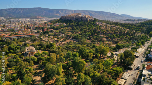 Aerial drone photo of famous area of archaeological site of Ancient Forum of Athens, Attica, Greece