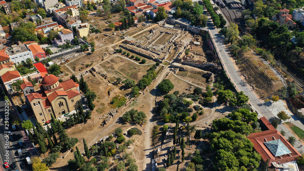 Fototapeta premium Aerial drone photo of archaeological site of Kerameikos, Athens historic centre, Attica, Greece