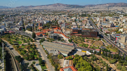 Aerial drone photo of famous area of Gazi and Kerameikos in the heart of Athens, Attica, Greece photo