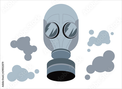 Gas mask Isolated. Army equipment Mask with side filter in grey color isolated vector illustration