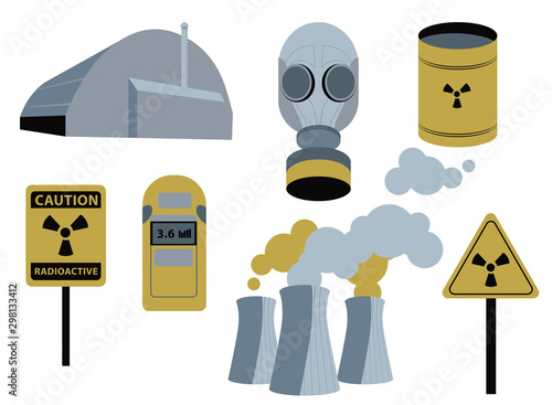 Chernobyl radiation set. 26 april. nuclear power plant pripyat. warming danger toxic symbol. vector illustration