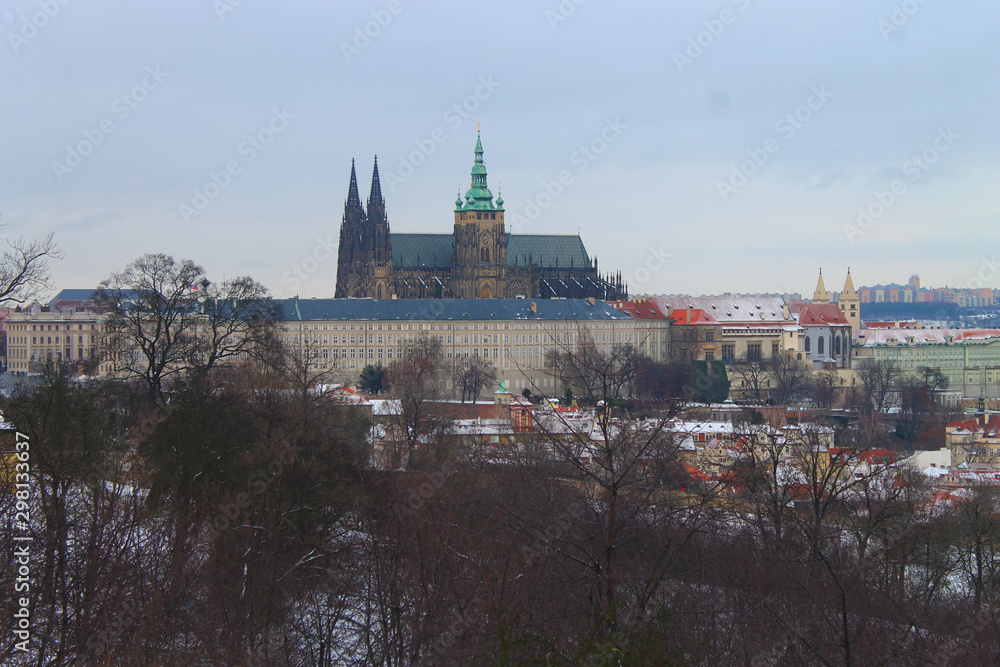 Fototapeta premium Prague Cathedral with snow and clear sky