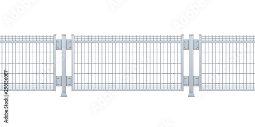 Seamless metal fence. Realistic vector galvanized sheet metal fence panel