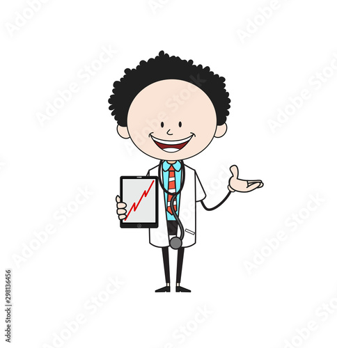 Cartoon Doctor - Presenting Profit Growing Graph on Tablet