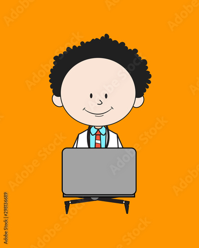 Cartoon Doctor - Sitting and Working on Laptop