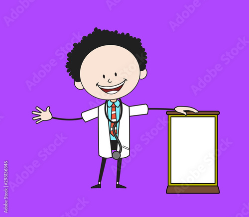Cartoon Doctor - Standing with a Blank Board