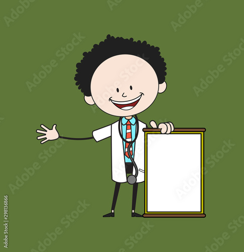 Cartoon Doctor - Joyfully Presenting a Blank  Board