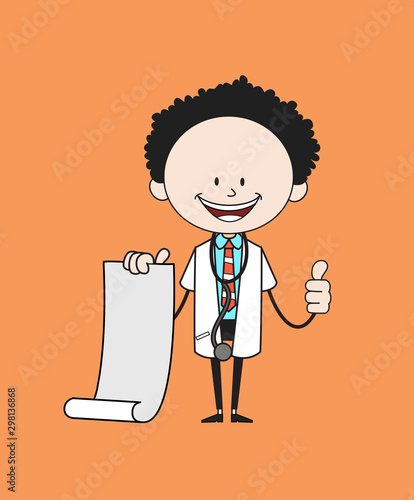 Cartoon Doctor - Holding a Paper Scroll and Showing Thumbs Up