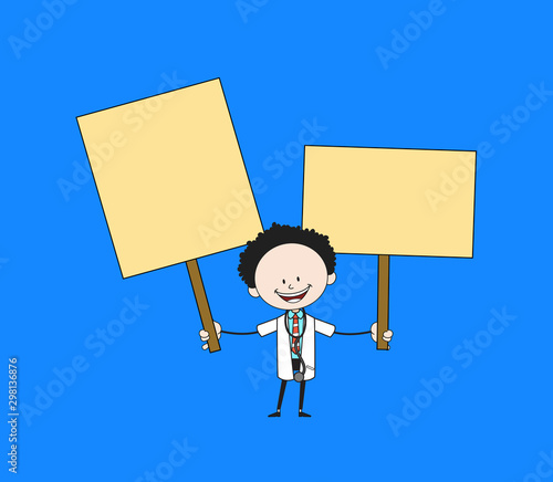 Cartoon Doctor - Holding Placards in Both Hands