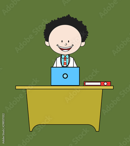 Cartoon Doctor - Working on Laptop