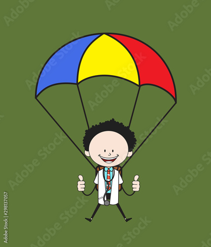 Cartoon Doctor - Successful Landing with Parachute