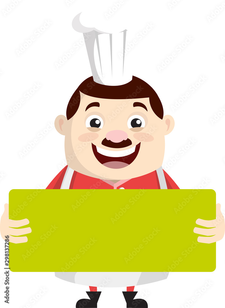 Cartoon Fat Funny Cook - Standing with Message Board Cartoon Fat Funny Cook - Standing with Message Board