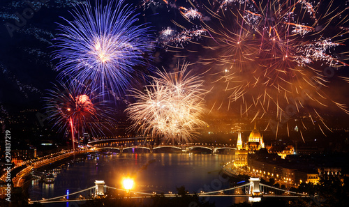 winter holiday destination Budapest fireworks over Hungarian parliament - New Year in the city