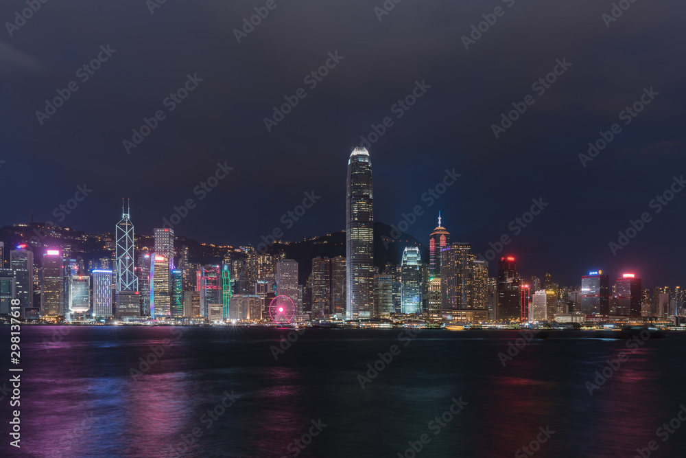 Night view of Victoria Harbour and Skyline in Hong Kong