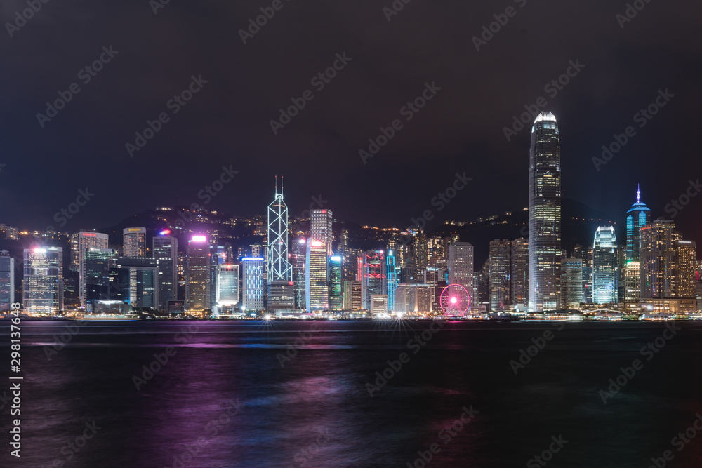 Night view of Victoria Harbour and Skyline in Hong Kong