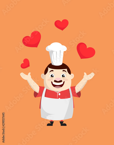 Cartoon Fat Funny Cook - Presenting Hearts