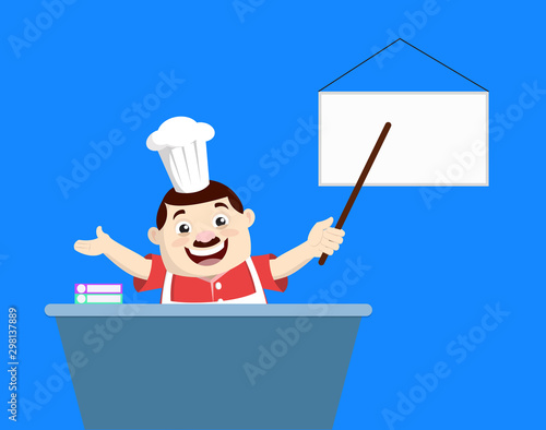 Cartoon Fat Funny Cook - Presenting on White Board