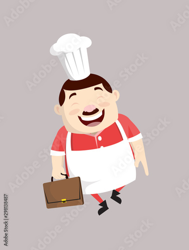 Cartoon Fat Funny Cook - Cheerful Face with Holding Suitcase