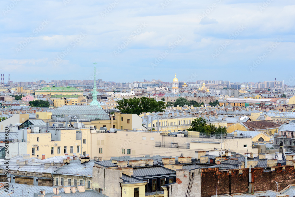 Landscape view of the rooftop of Saint Petersburg seen from the top of the dome of St. Isaac