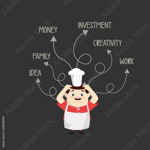 Cartoon Fat Funny Cook - With Various Thoughts