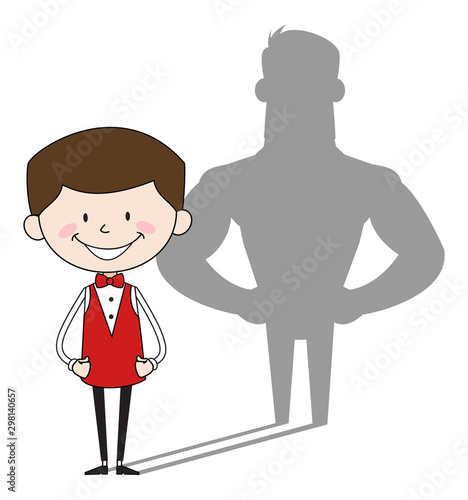 Cartoon Waiter Caterer - Standing in Positive Attitude