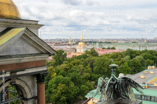 Rooftop view of the city of Saint Petersburg in Russia seen from the top of St. Isaac cathedral  chaotic urbanscape with some emerging monuments