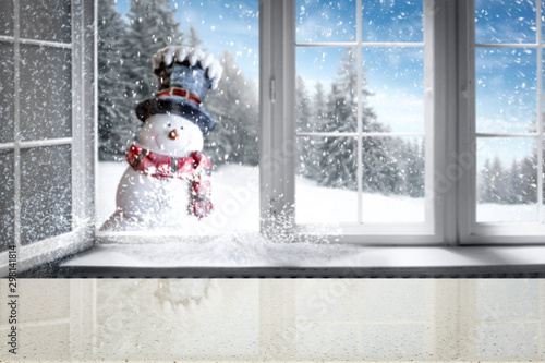 Winter window and free space for your decoration.  photo