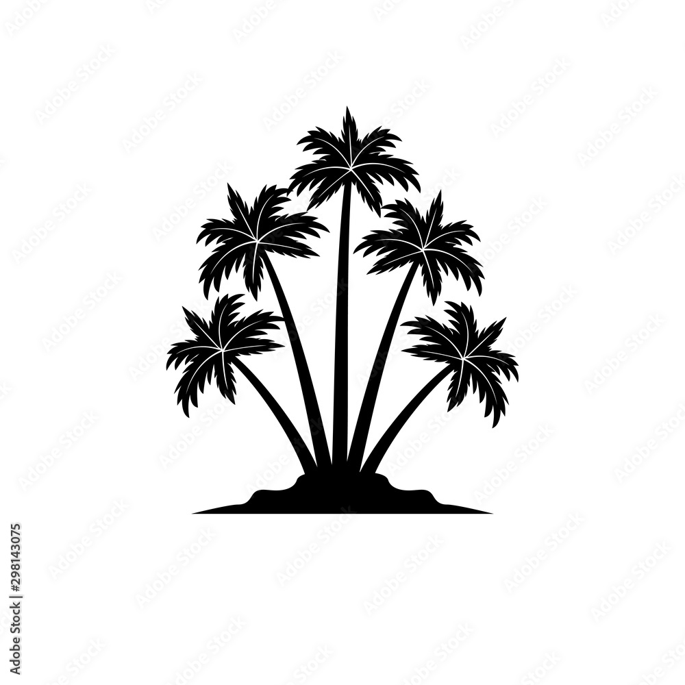 Obraz premium island with coconut tree silhouette vector logo design