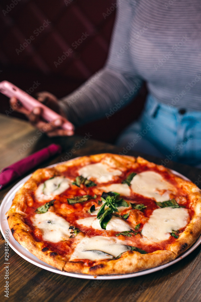 Pizza with mozzarella and black background Pizza with mozzarella and black background