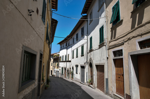 Montopoli in Val d'Arno narrow street architecture. Tuscany, Italy. HDR.