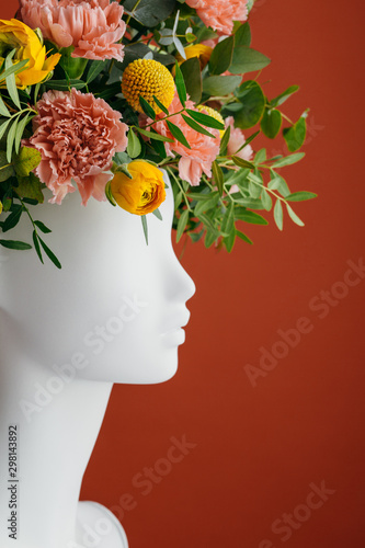 Flowers inside a mannequin?s head. photo