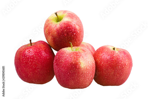Group of whole fresh red apple Fuji variety isolated on white background