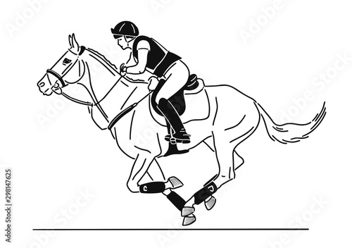 Rider on a horse participates in Equestrian competition	