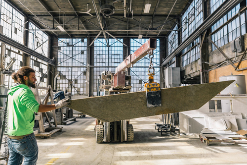 Stone Slab being moved by Forklift
