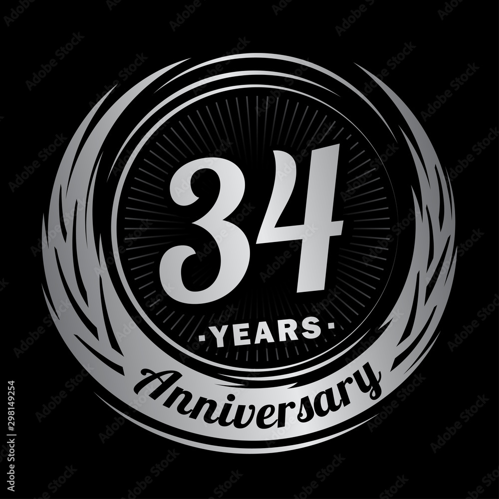 34 years anniversary. Anniversary logo design. Thirty-four years logo.