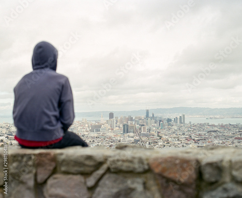 Boy looking at San Francisco photo