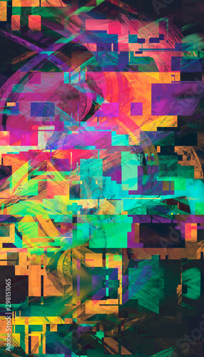Unique colorful digital pixel glitch collage photo