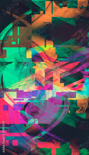 Unique colorful digital pixel glitch collage