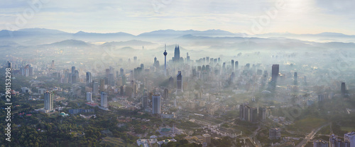 Aerial view of Kuala Lumpur during foggy day