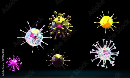 3D render bacteria virus 3d render microbe. Bacteria virus or germs microorganism cells under microscope.
