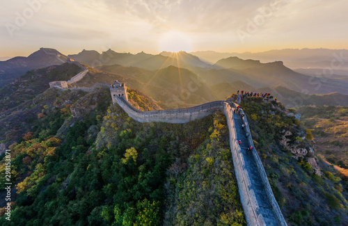 Aerial view of tourist visiting the Great Wall of China photo