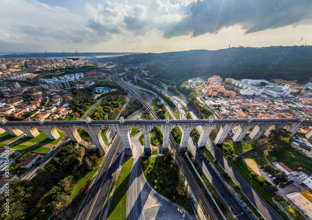 Panoramic aerial view of the ¡guas Livres Aqueduct, Lisbon, Portugal.