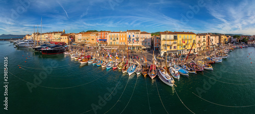 Panoramic aerial view of boats anchored at Saint-Tropez, France