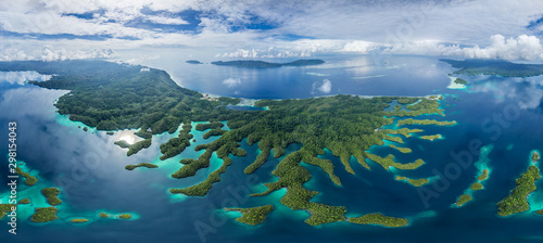 Aerial view of Raja Ampat Islands against cloudy sky photo