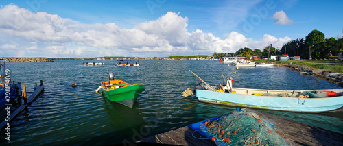 Embarkation boarding in center of Sainte-Rose, the one of bigger city in the north of Basse-Terre on Guadeloupe island, west French Antilles.