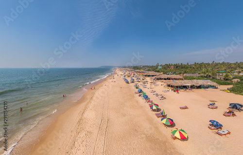 Aerial view of crowds along coast, Goa, India