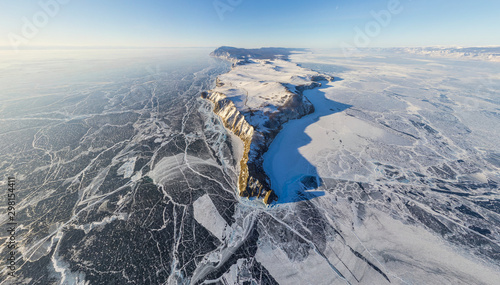 Aerial view of frozen Baikal Lake, Russia