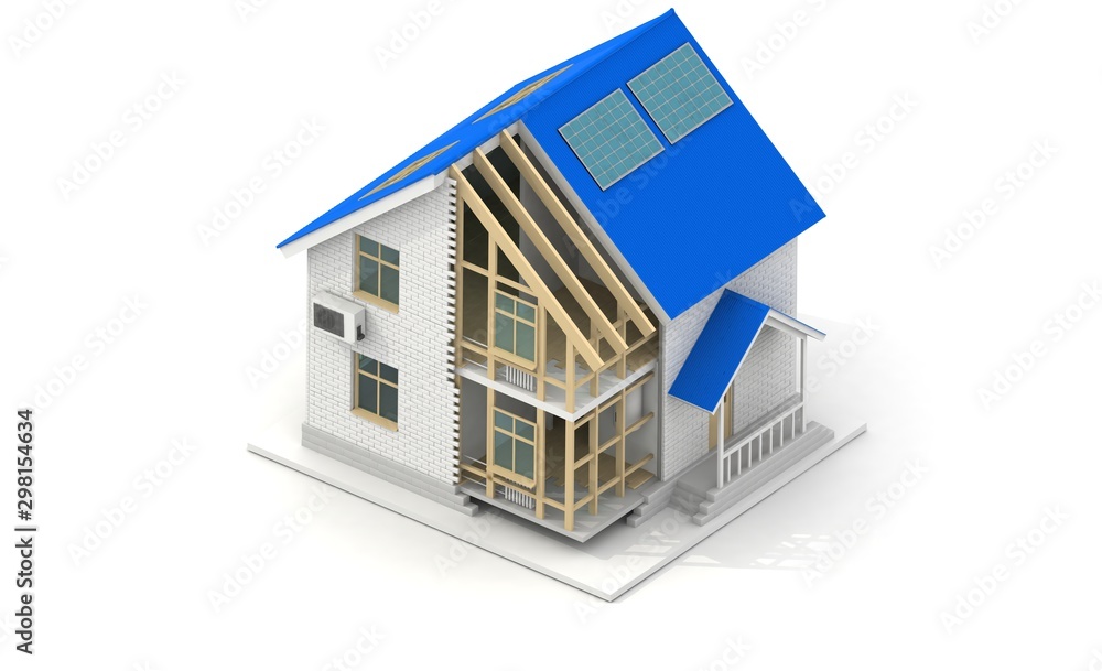 3d illustration of house construction over white background. Home constructing building theme. 3d illustration of house construction over white background. Home constructing building theme.